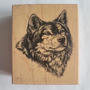 Vintage 1996 Rubber Stamp Husky Dog Head Realistic Mounted